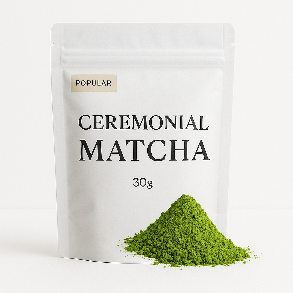 Ceremonial grade matcha powder 30g in traditional packaging